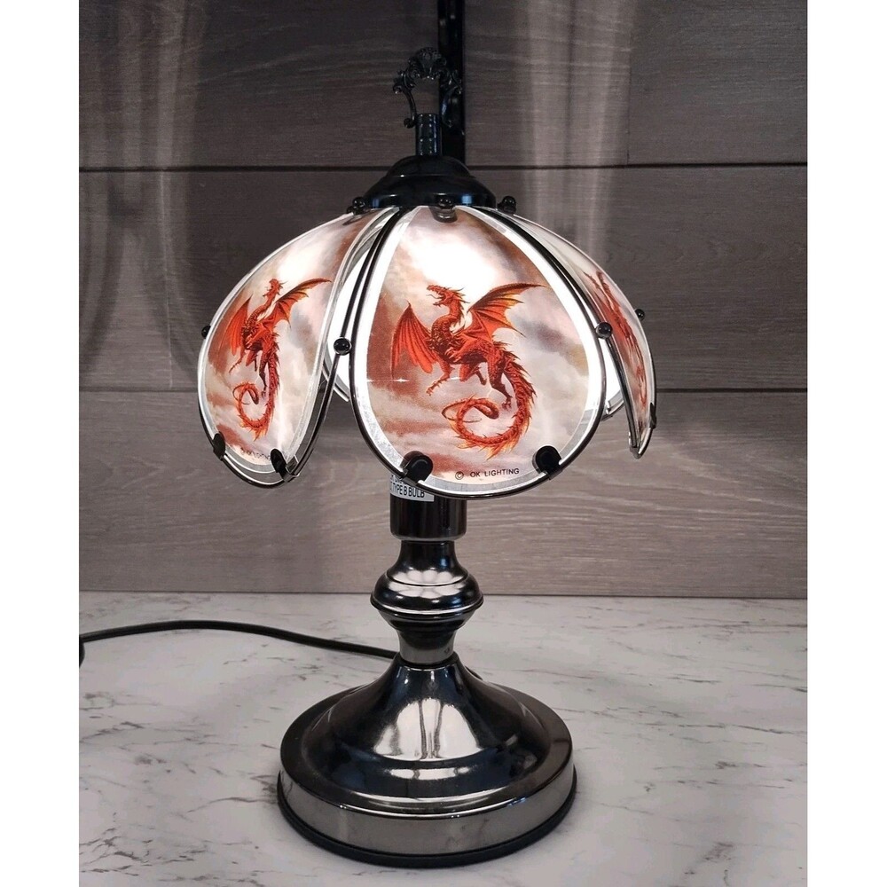 Ok Lighting Fantasy Red Dragon Panel Lamp 3 Way Sensor Touch 14.25" Gothic Vntg
